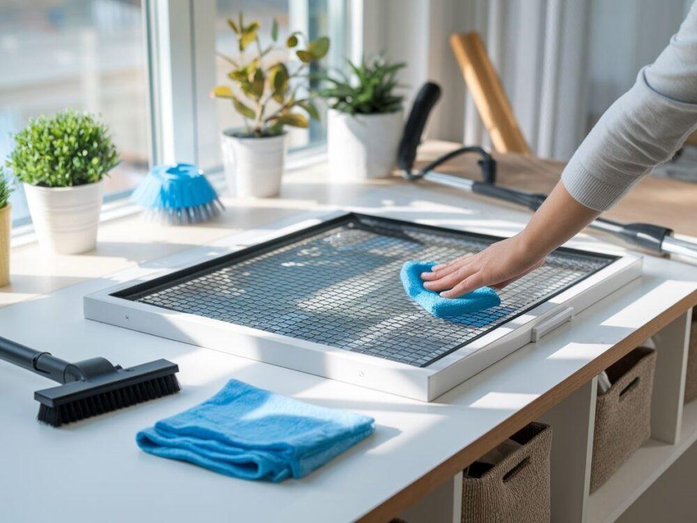 0Czysta moskitiera po dokładnym umyciu