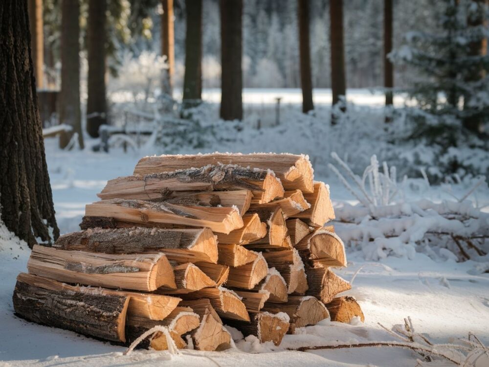 0Drewno przygotowane do suszenia w zimowej aurze