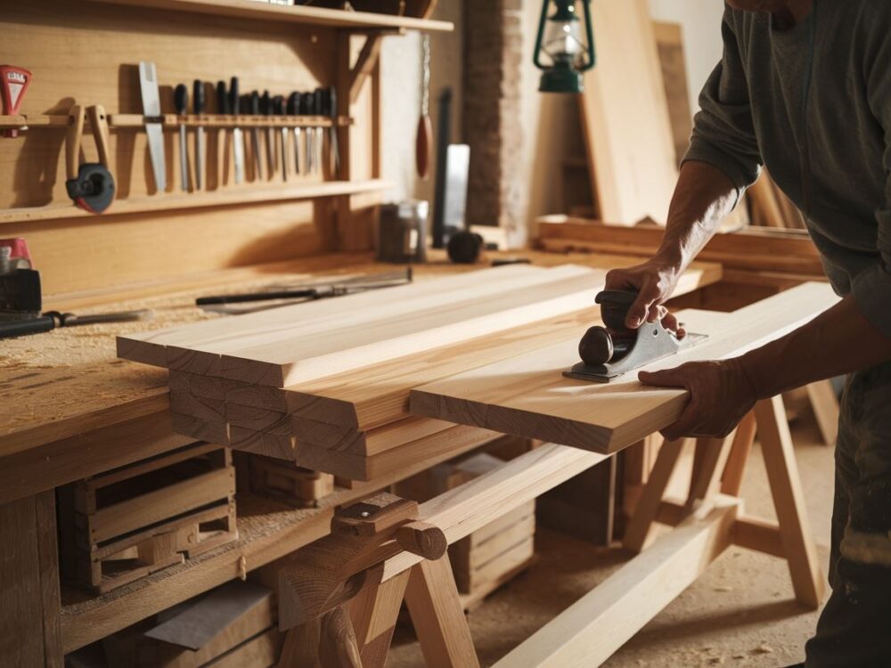 0Gotowy stół dębowy w warsztacie stolarskim