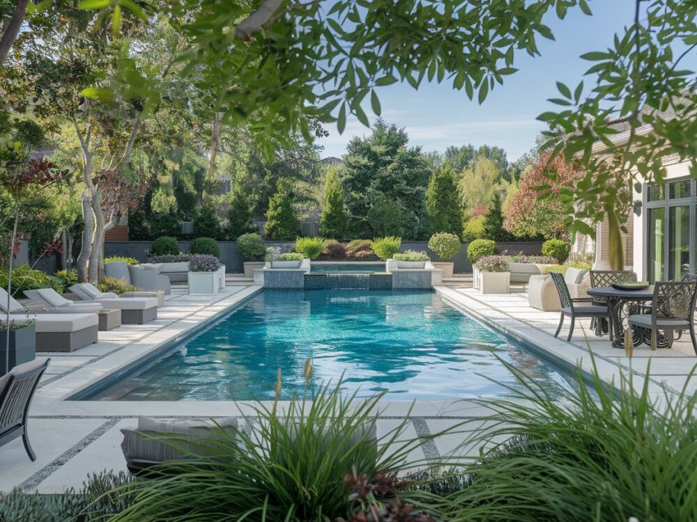 0Luksusowy basen ogrodowy w nowoczesnym stylu