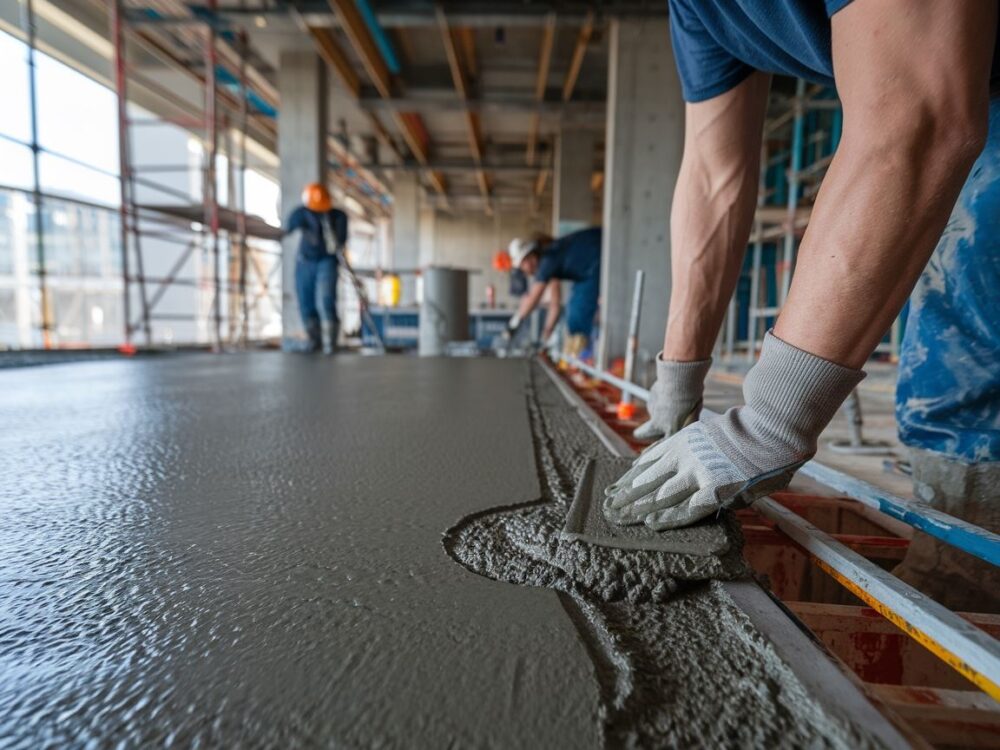 0Powierzchnia betonu w trakcie zacierania