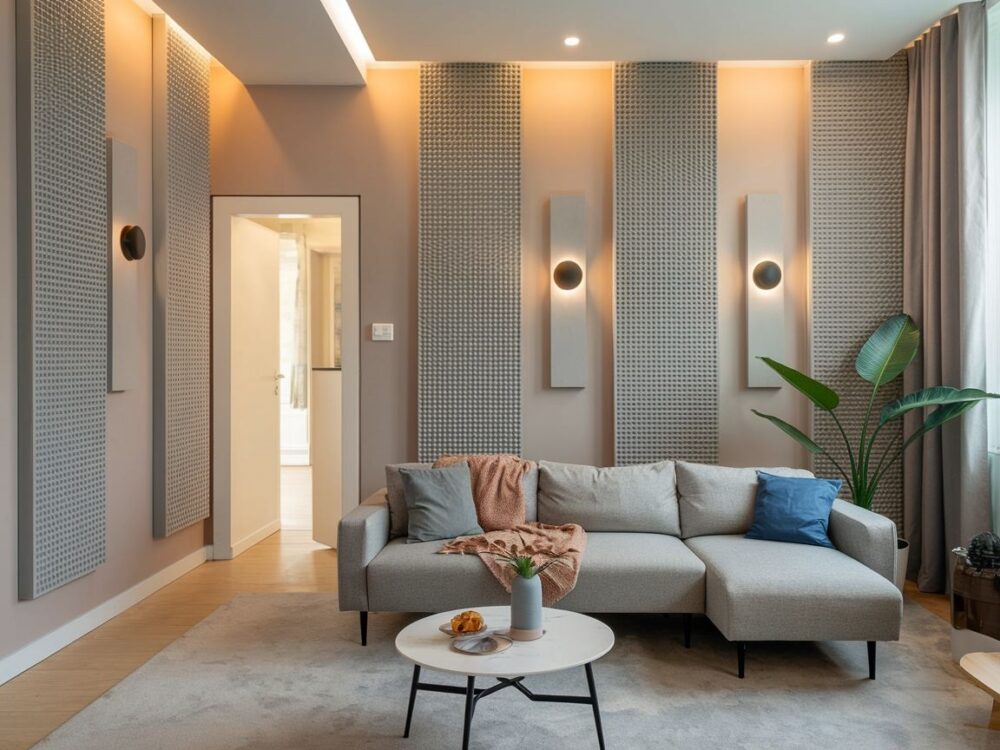 0Wygłuszanie ściany krok po kroku w nowoczesnym wnętrzu