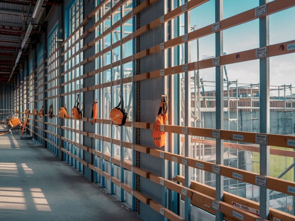 Bariera ochronna przy oknie na budowie