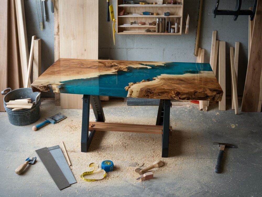 Drewno orzechowe z półprzezroczystą żywicą