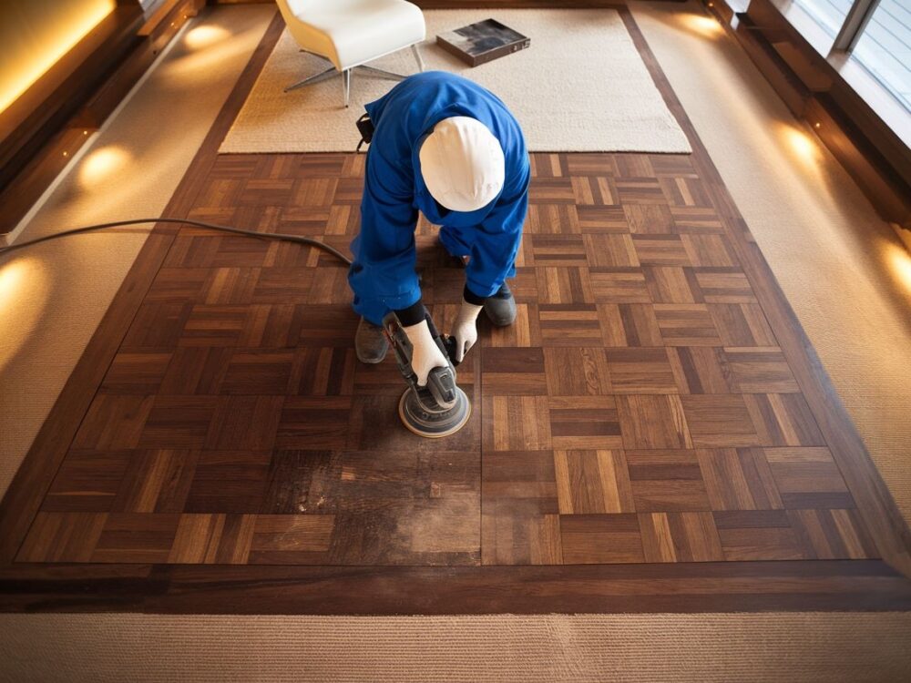 Efekt końcowy renowacji parkietu z połyskującym wykończeniem