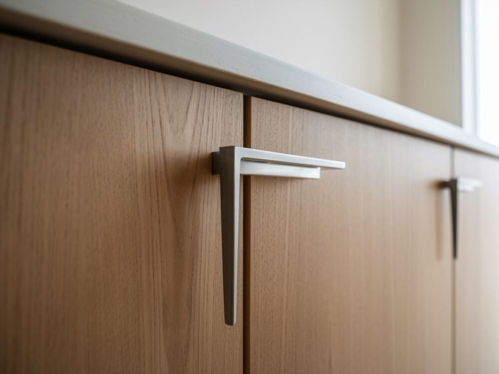 Eleganckie uchwyty w jasnej kuchni z naturalnym oświetleniem
