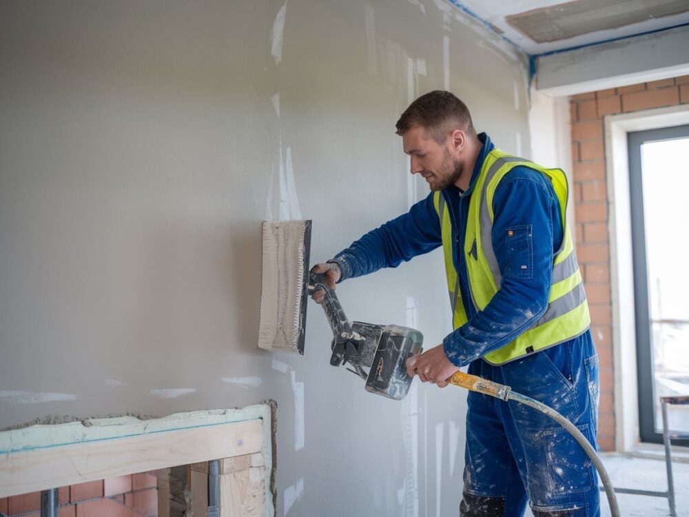 Fachowiec wykańczający powierzchnię ściany
