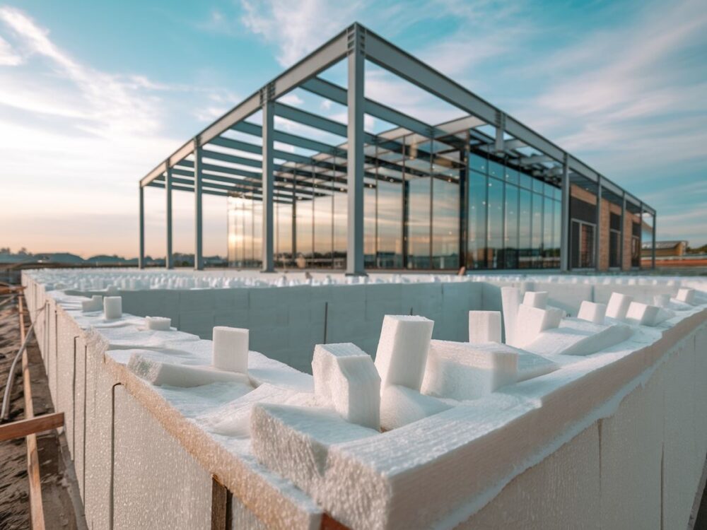 Fundamenty z widoczną warstwą styropianu