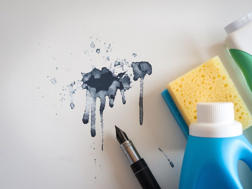 Gąbka do czyszczenia w kontakcie z plamą po długopisie