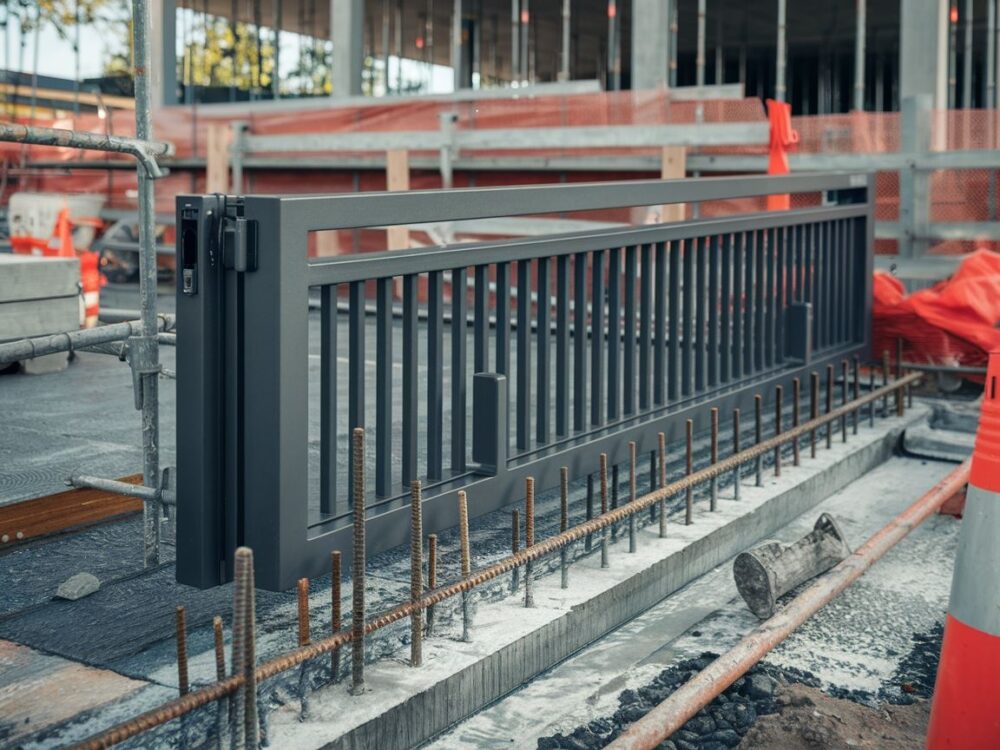 Konstrukcja fundamentu pod bramę na placu budowy