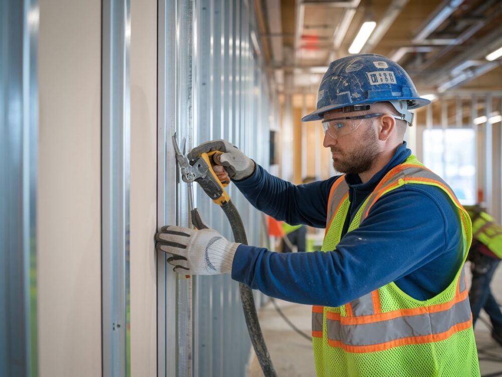 Konstrukcja metalowa przygotowywana do montażu płyt gipsowych