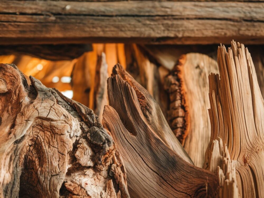 Lupa nad próbką drewna