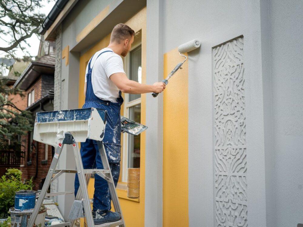 Malowanie elewacji domu za pomocą wałka