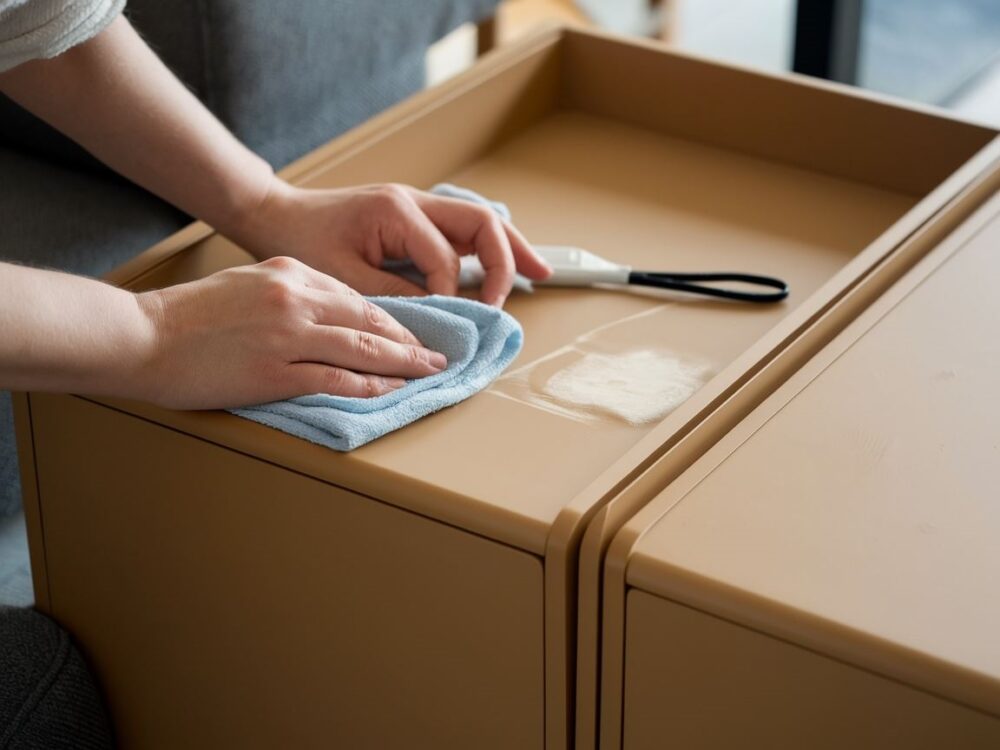 Matowy drewniany stół z odnowioną powierzchnią