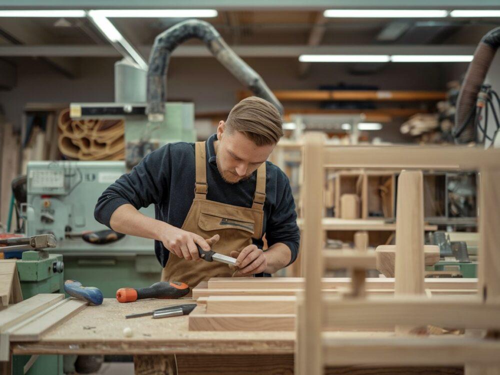 Narzędzia stolarskie na stole w warsztacie w Niemczech