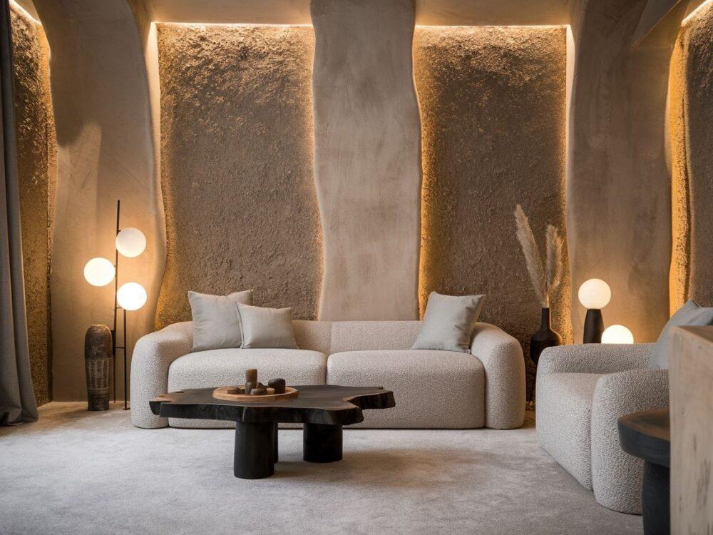 Nowoczesny design wnętrza z nieregularnymi ścianami