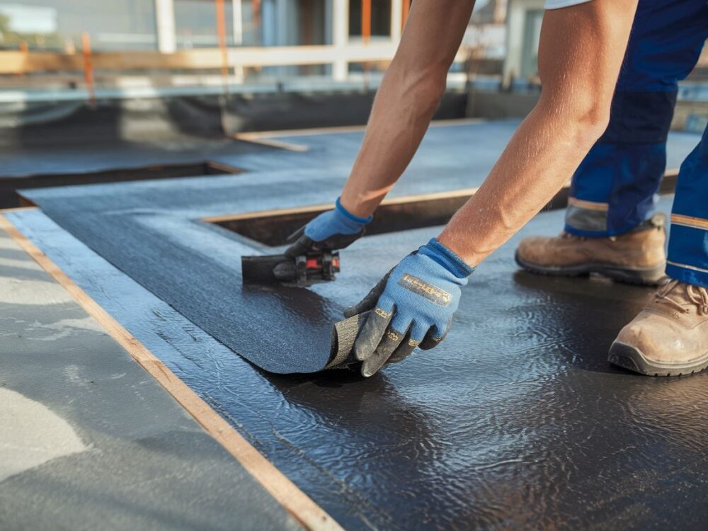 Prace budowlane z użyciem papy