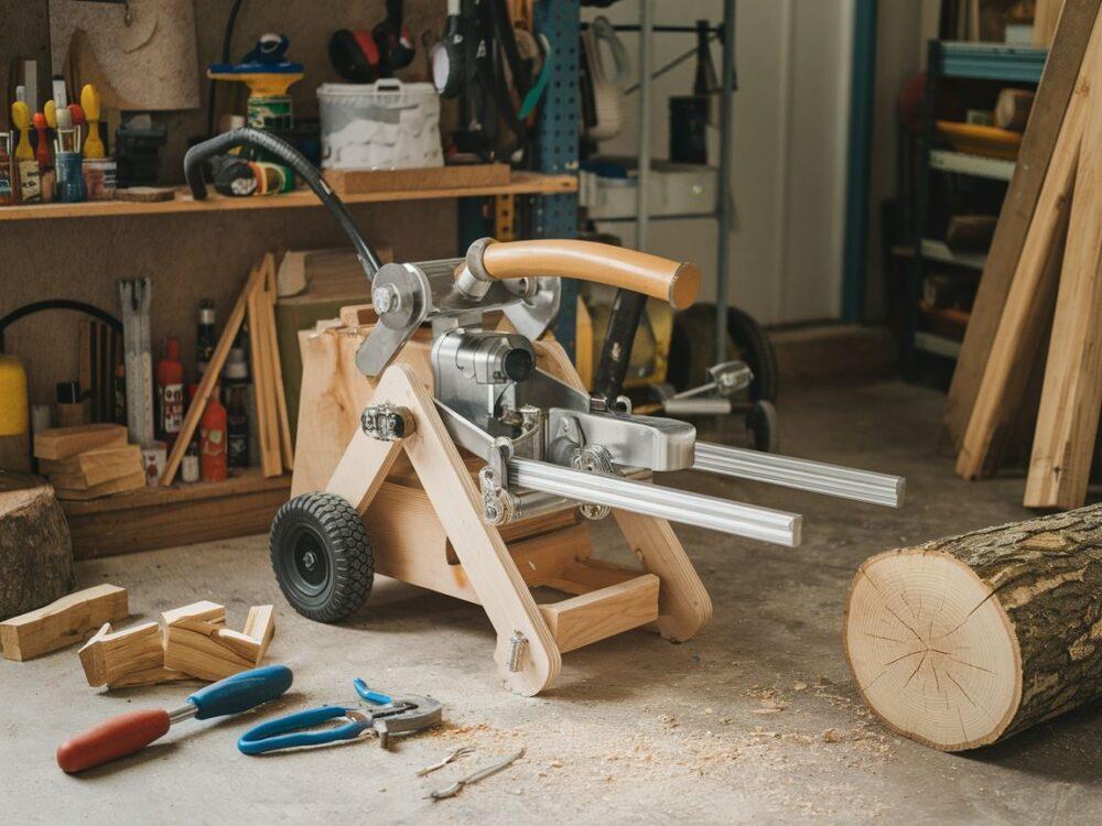 Proces rozłupywania drewna za pomocą siłownika hydraulicznego