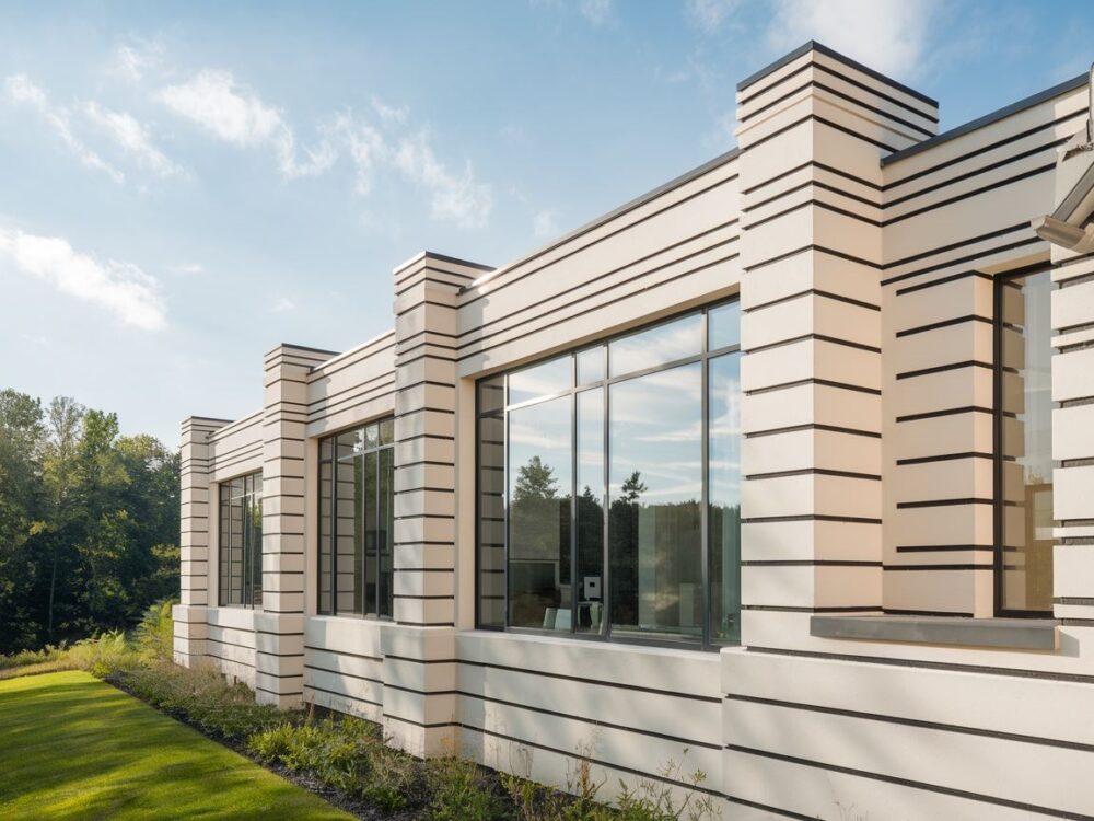 Proces tworzenia pasów na ścianie budynku