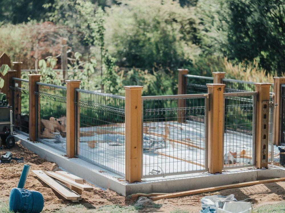 Proces wylewania betonu na fundament ogrodzenia