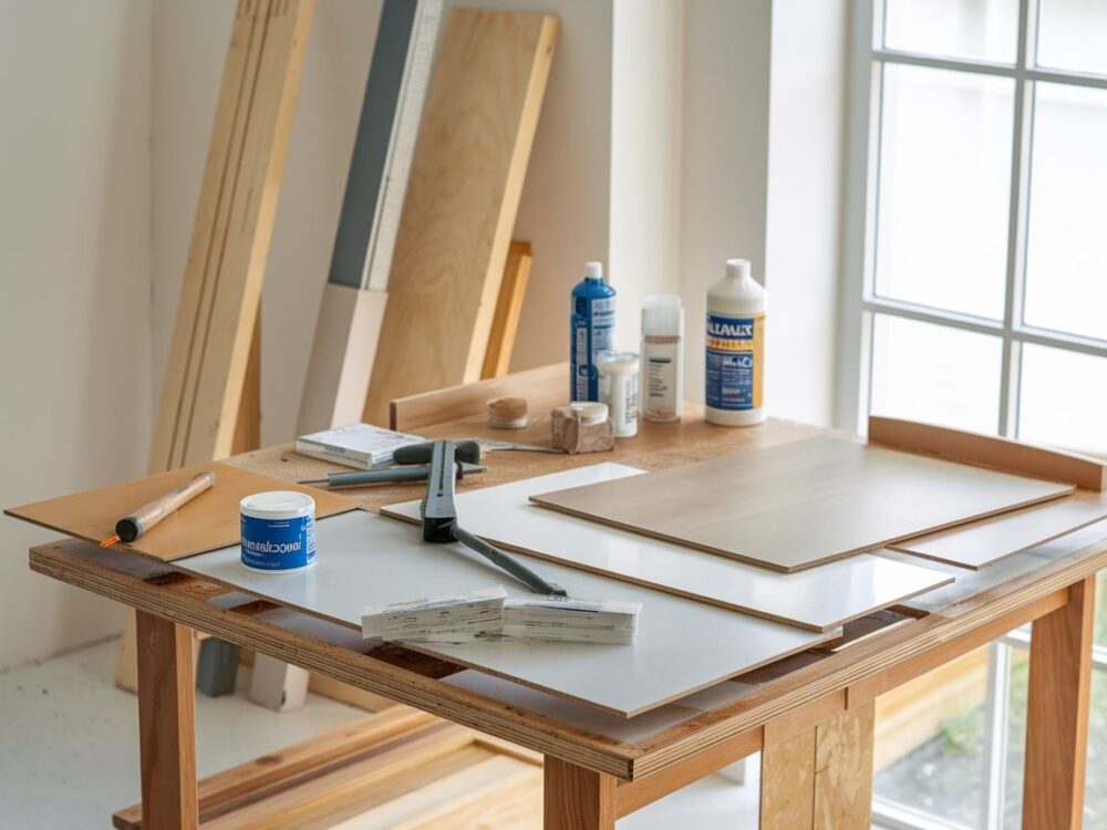 Przygotowanie narzędzi do odnowienia stołu z okleiny