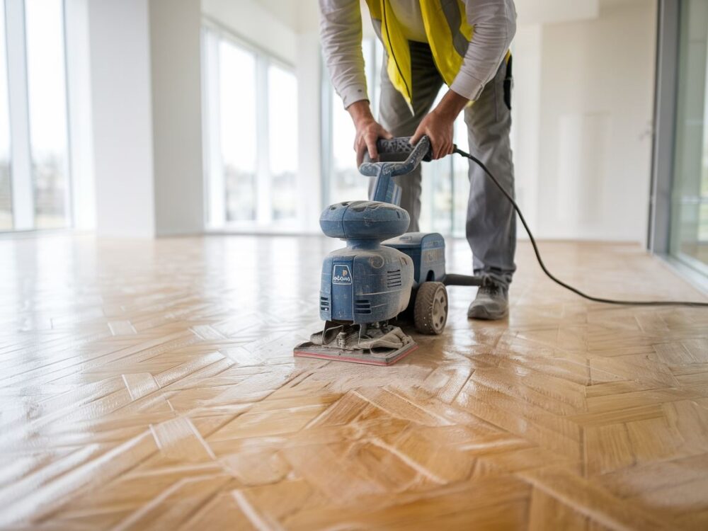 Pył drzewny powstały podczas cyklinowania parkietu