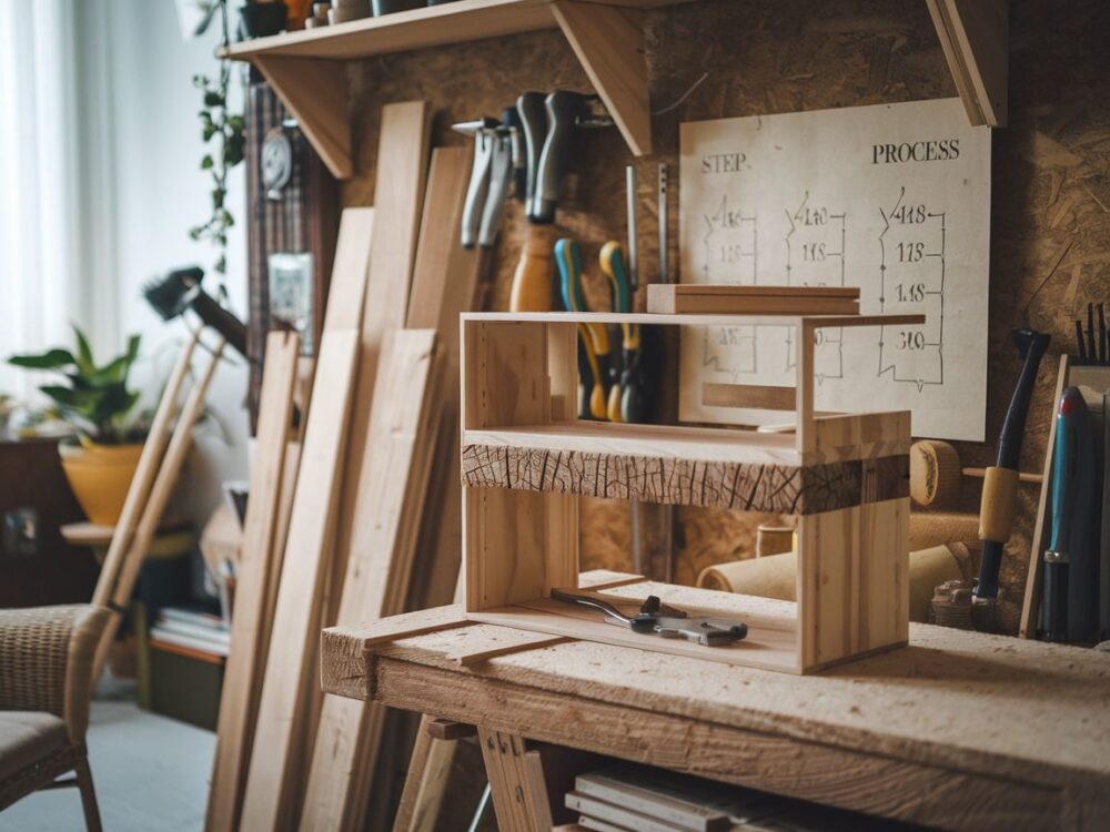 Ręcznie wykonany regał z naturalnego drewna