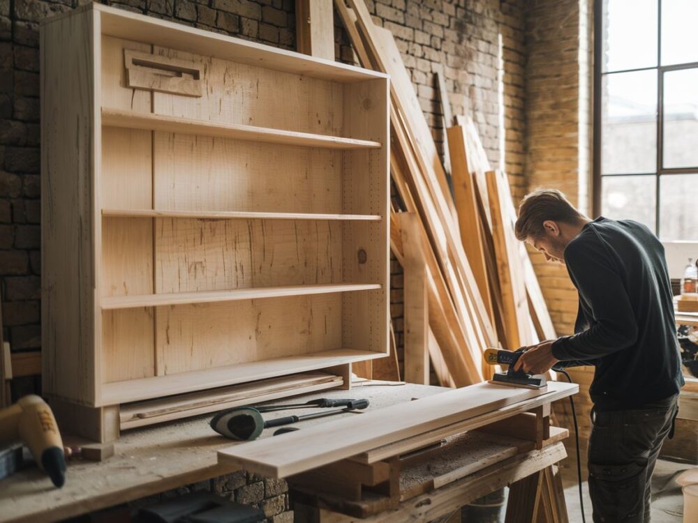 Regał z desek w naturalnym oświetleniu