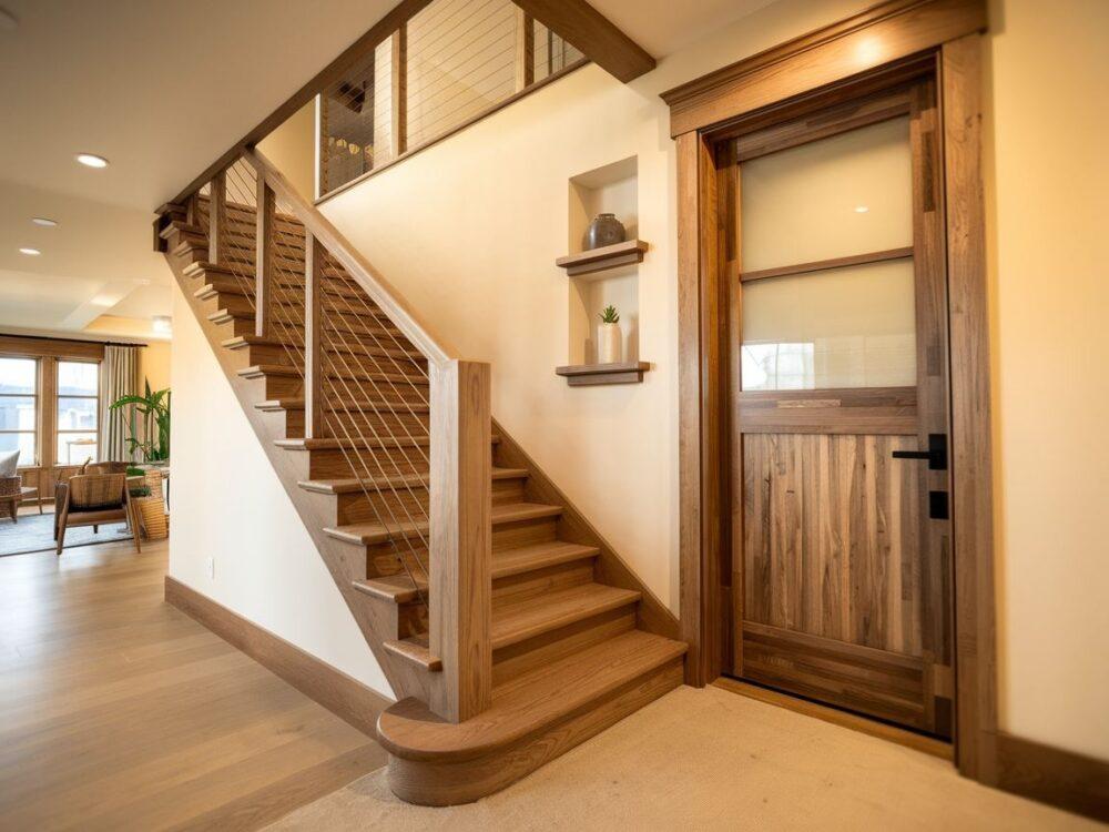 Schody z drewnianymi drzwiami w rustykalnym stylu