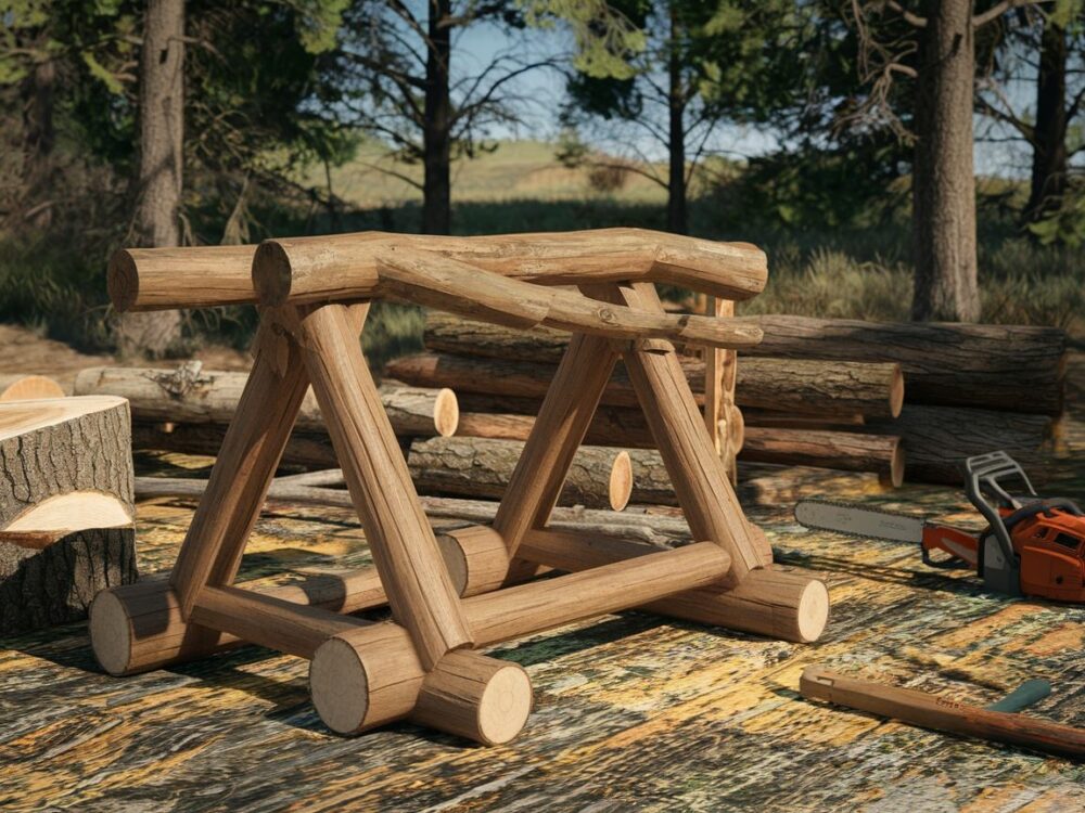Stabilny koziołek do cięcia drewna w ogrodzie