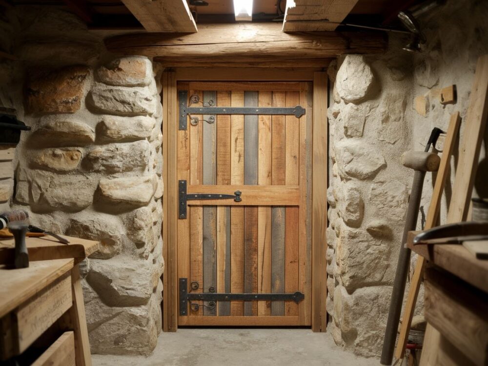 Stolarz pracujący nad drewnianymi drzwiami