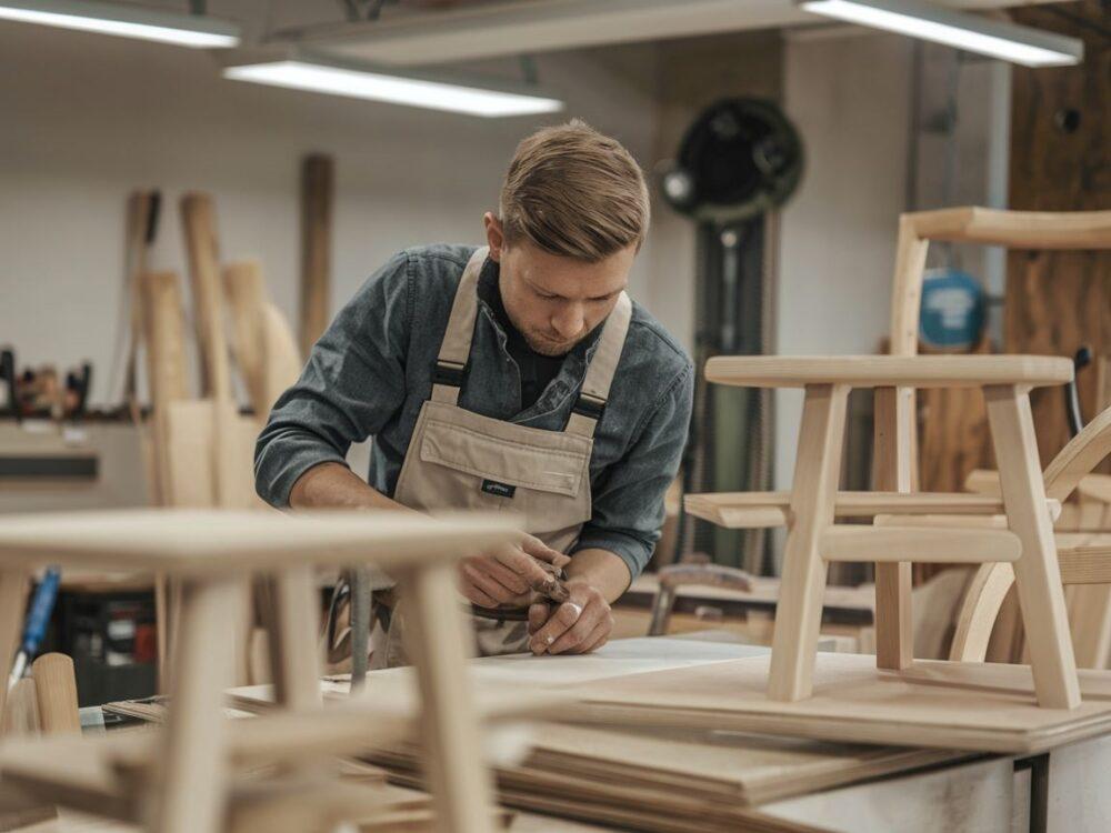 Stolarz przy pracy w nowoczesnym warsztacie w Niemczech