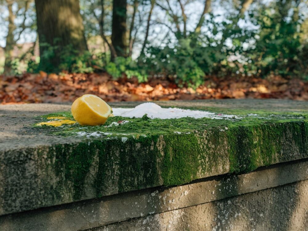 Szczotka i wiadro jako narzędzia do usuwania mchu