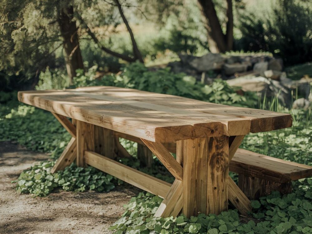 Szlifowanie drewnianych elementów stołu ogrodowego