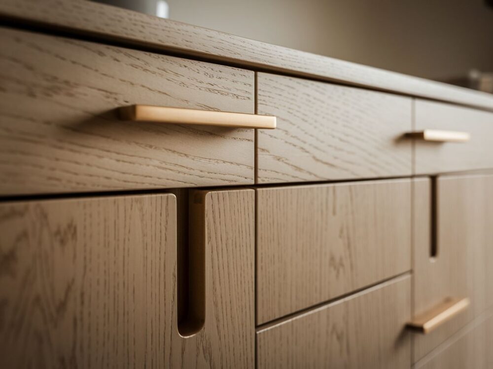 Uchwyty do szafek wiszących umieszczone ergonomicznie