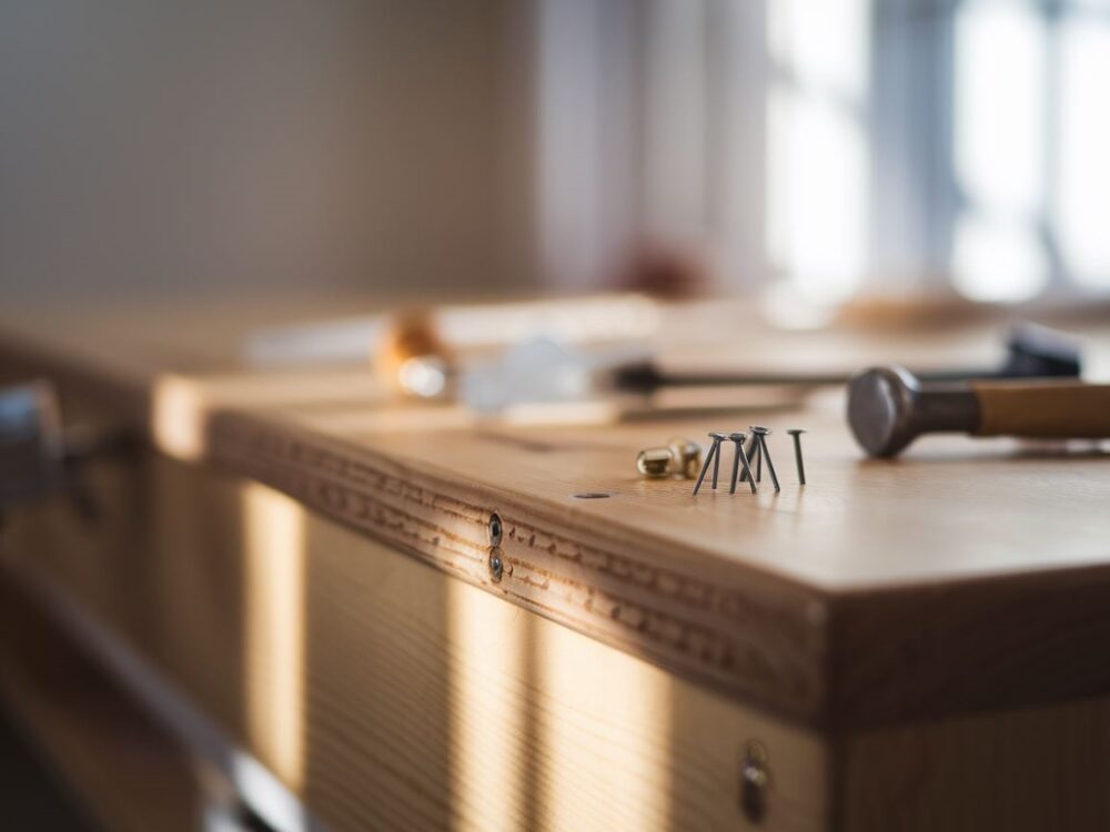 Wkręt ukryty za pomocą kleju i szlifierki