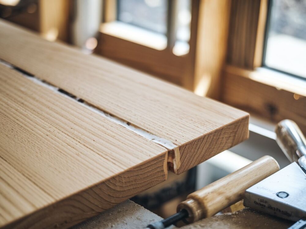 Zbliżenie na drewnianą powierzchnię z ukrytym wkrętem