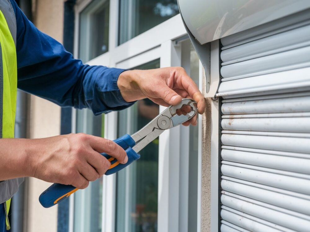 Zbliżenie na mechanizm rolety podczas demontażu
