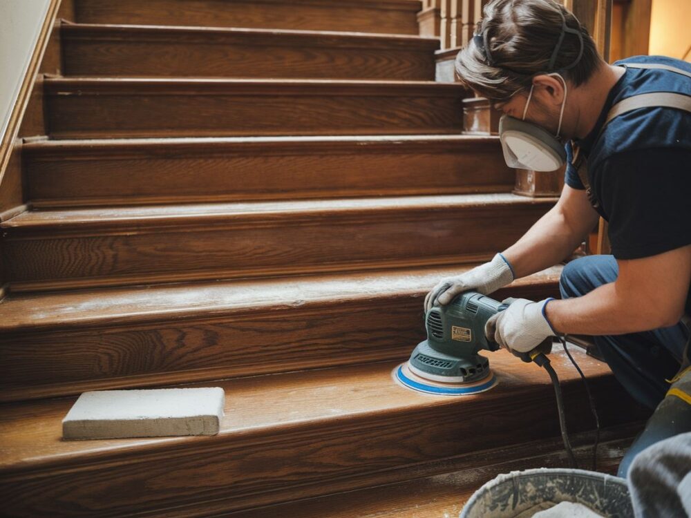 Zbliżenie na odnowioną powierzchnię drewnianych stopni