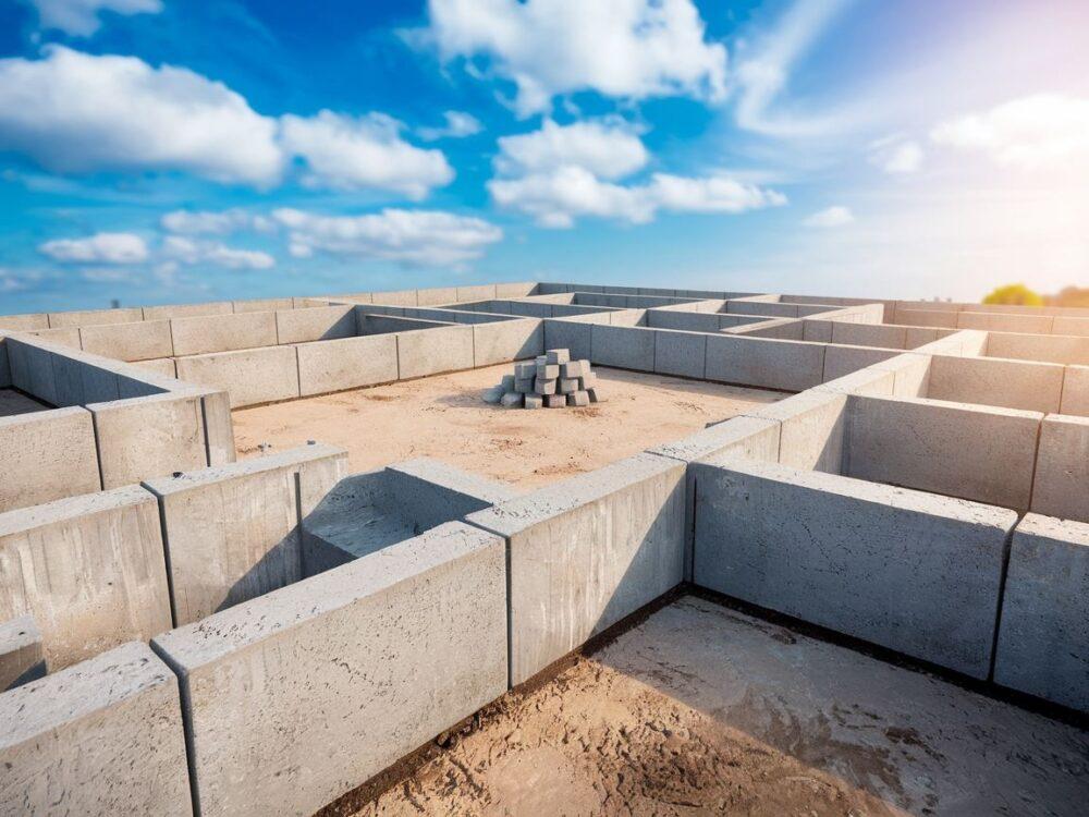 Zbliżenie na strukturę bloczków betonowych na budowie