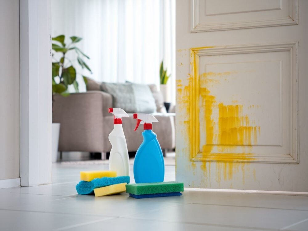 Zbliżenie na żółte plamy na drzwiach