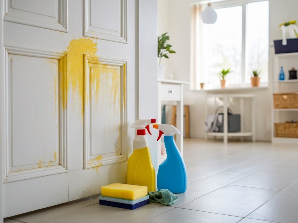 Zżółknięte drzwi przed czyszczeniem